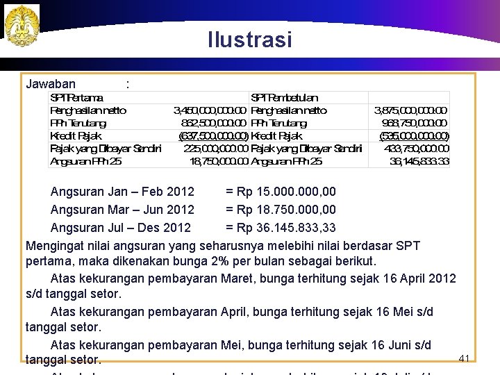Ilustrasi Jawaban : Angsuran Jan – Feb 2012 = Rp 15. 000, 00 Angsuran