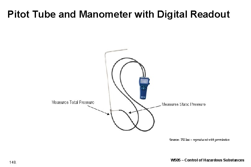 Pitot Tube and Manometer with Digital Readout Source: TSI Inc – reproduced with permission Pitot Tube and Manometer with Digital Readout Source: TSI Inc – reproduced with permission