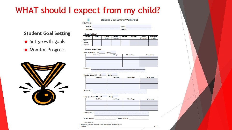 WHAT should I expect from my child? Student Goal Setting Set growth goals Monitor WHAT should I expect from my child? Student Goal Setting Set growth goals Monitor
