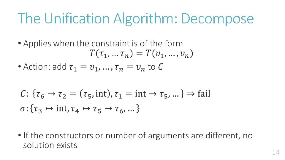 The Unification Algorithm: Decompose • 14 
