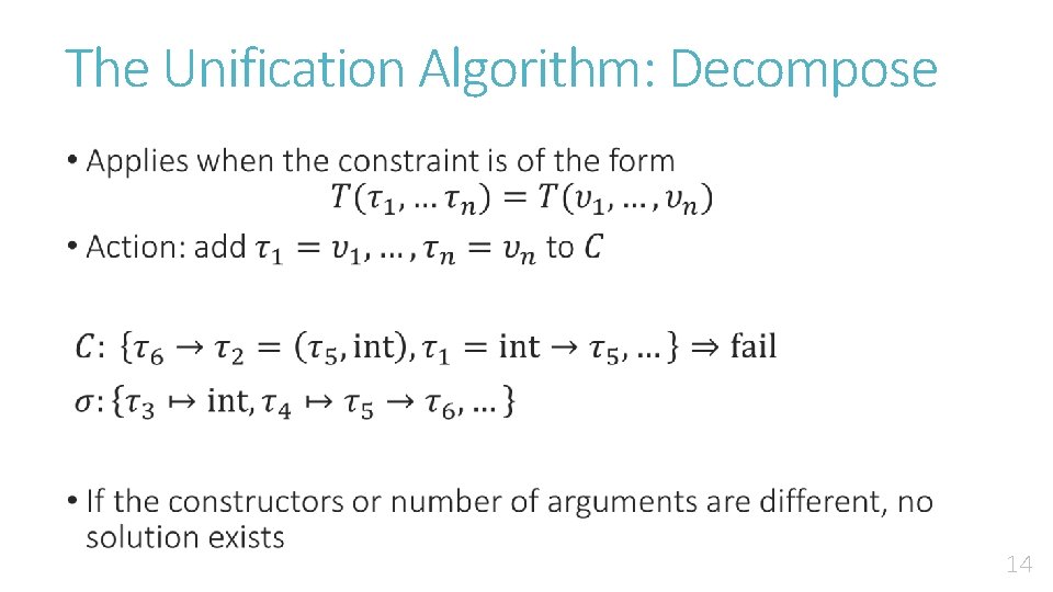 The Unification Algorithm: Decompose • 14 