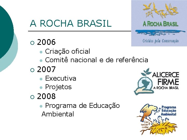 A ROCHA BRASIL ¡ 2006 l l ¡ 2007 l l ¡ Criação oficial
