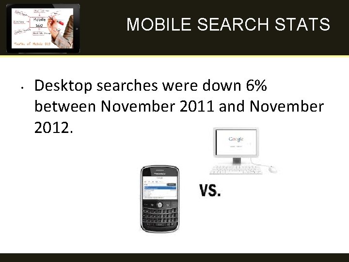 MOBILE SEARCH STATS • Desktop searches were down 6% between November 2011 and November