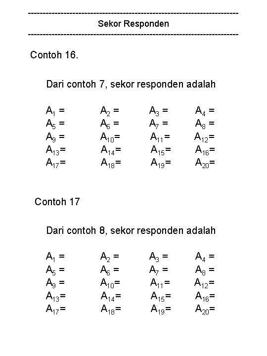 -----------------------------------Sekor Responden ------------------------------------ Contoh 16. Dari contoh 7, sekor responden adalah A 1 =
