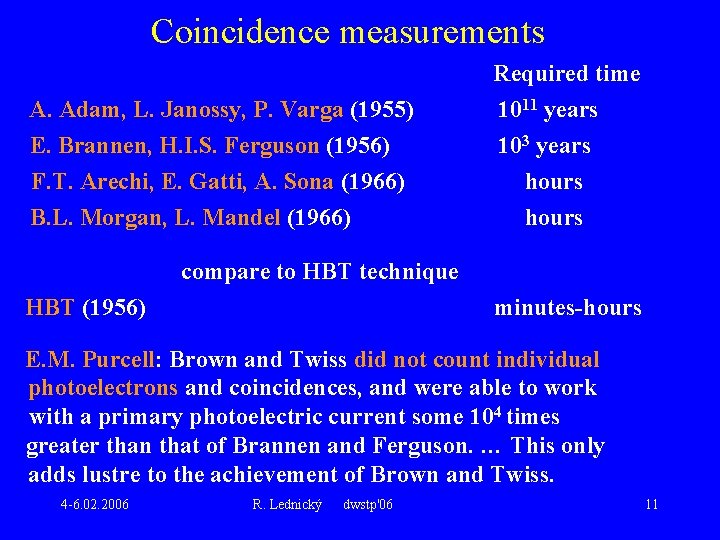 Coincidence measurements A. Adam, L. Janossy, P. Varga (1955) Required time 1011 years E.