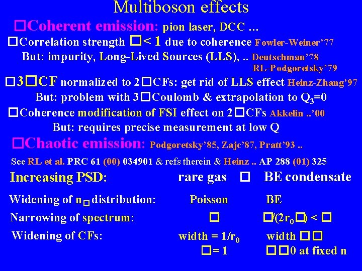 Multiboson effects �Coherent emission: pion laser, DCC … �Correlation strength � < 1 due