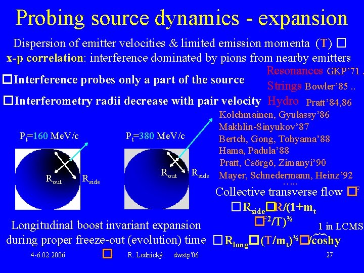 Probing source dynamics - expansion Dispersion of emitter velocities & limited emission momenta (T)