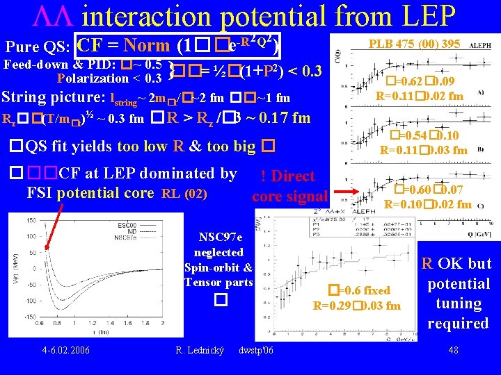  interaction potential from LEP 2 2 Pure QS: CF = Norm (1� �e-R