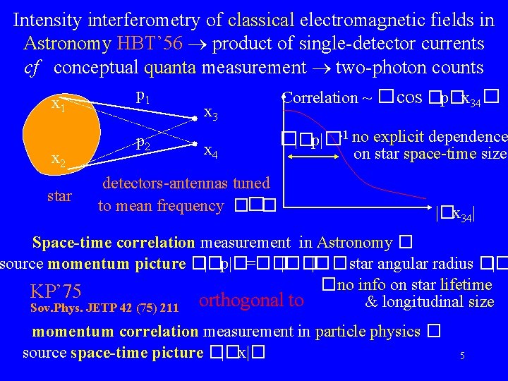 Intensity interferometry of classical electromagnetic fields in Astronomy HBT’ 56 product of single-detector currents