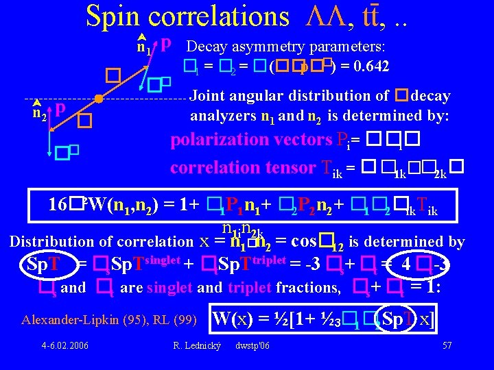 Spin correlations , tt, . . � n 2 p � �� n 1