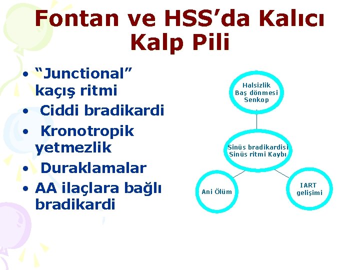 Fontan ve HSS’da Kalıcı Kalp Pili • “Junctional” kaçış ritmi • Ciddi bradikardi •