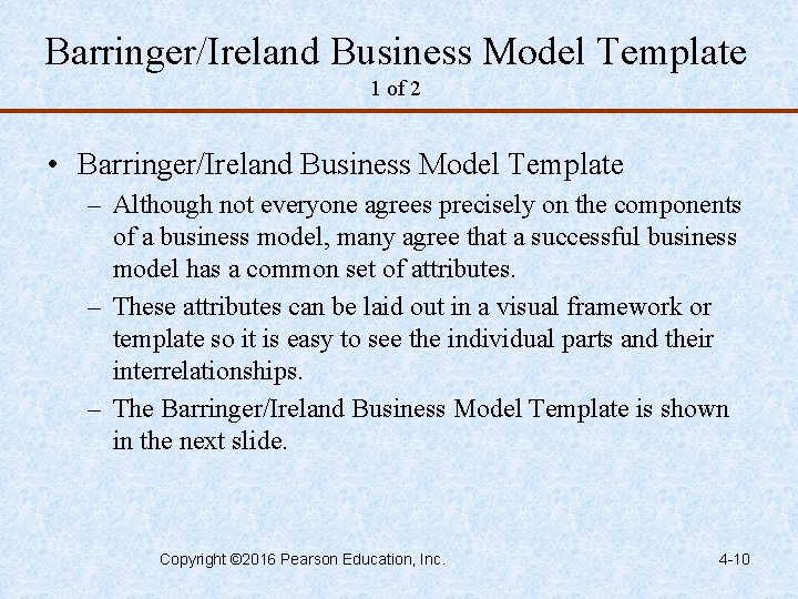 Barringer/Ireland Business Model Template 1 of 2 • Barringer/Ireland Business Model Template – Although
