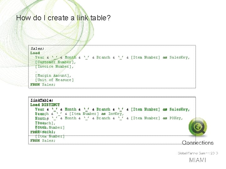 How do I create a link table? Sales: Load Year & ‘_’ & Month