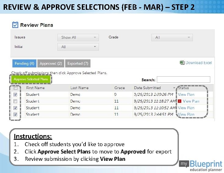 REVIEW & APPROVE SELECTIONS (FEB - MAR) – STEP 2 Instructions: 1. Check off