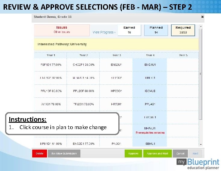 REVIEW & APPROVE SELECTIONS (FEB - MAR) – STEP 2 Instructions: 1. Click course