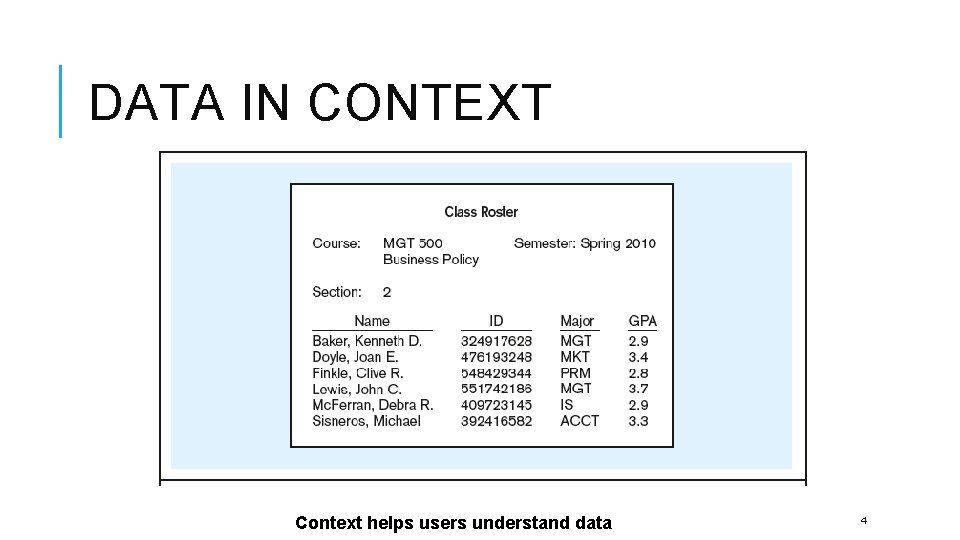 DATA IN CONTEXT Context helps users understand data 4 