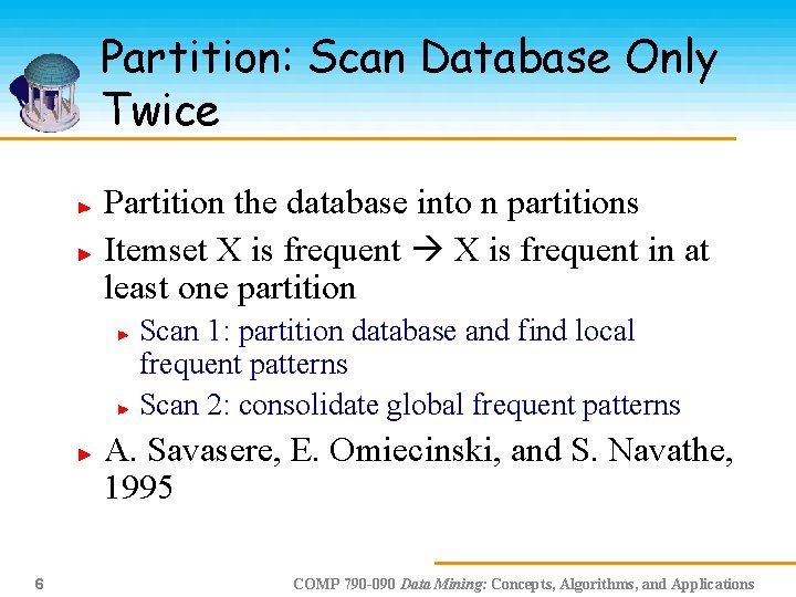 Partition: Scan Database Only Twice Partition the database into n partitions Itemset X is