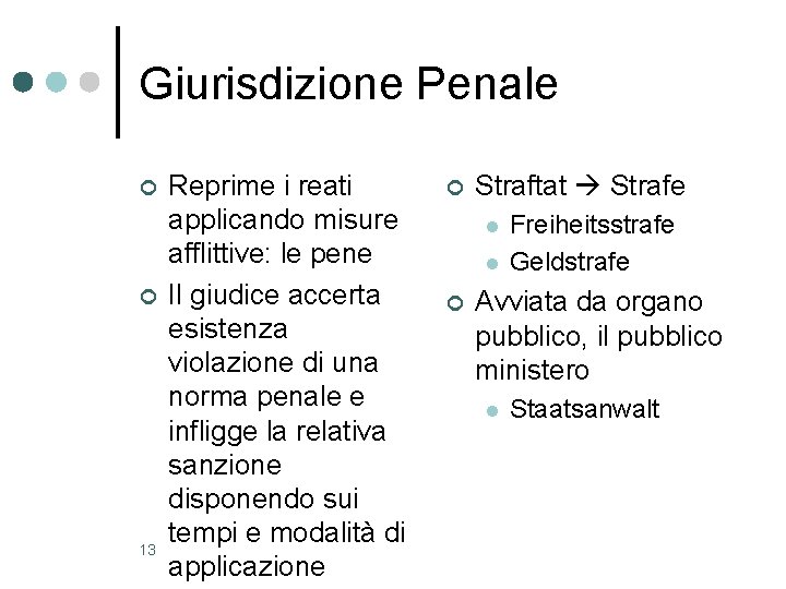Giurisdizione Penale ¢ ¢ 13 Reprime i reati applicando misure afflittive: le pene Il
