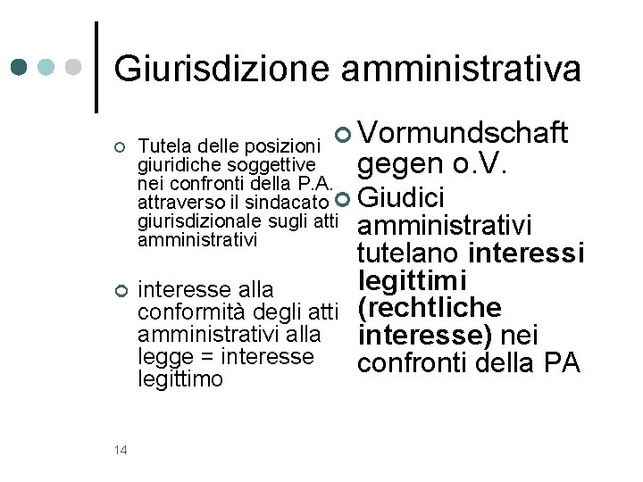 Giurisdizione amministrativa ¢ ¢ Tutela delle posizioni ¢ Vormundschaft giuridiche soggettive gegen o. V.