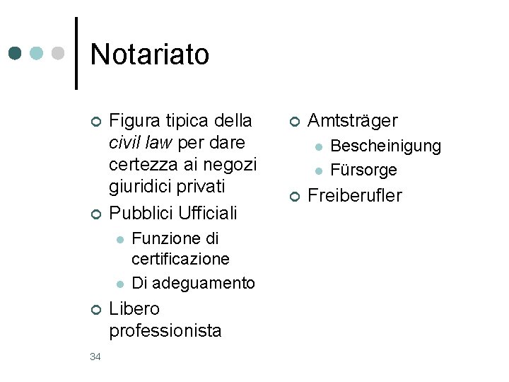 Notariato ¢ ¢ Figura tipica della civil law per dare certezza ai negozi giuridici