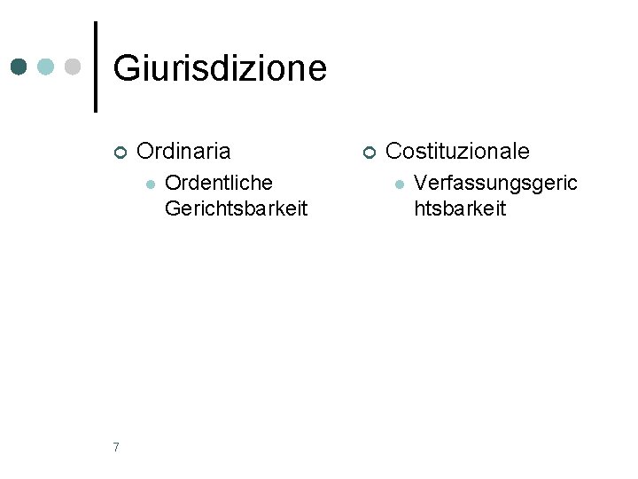 Giurisdizione ¢ Ordinaria l 7 Ordentliche Gerichtsbarkeit ¢ Costituzionale l Verfassungsgeric htsbarkeit 