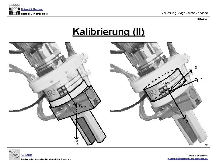 Universität Hamburg Vorlesung: Angewandte Sensorik Fachbereich Informatik 11/1/2020 Kalibrierung (II) 40 AB TAMS Technische