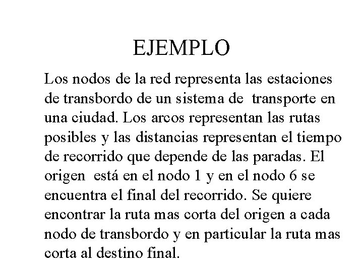 EJEMPLO Los nodos de la red representa las estaciones de transbordo de un sistema