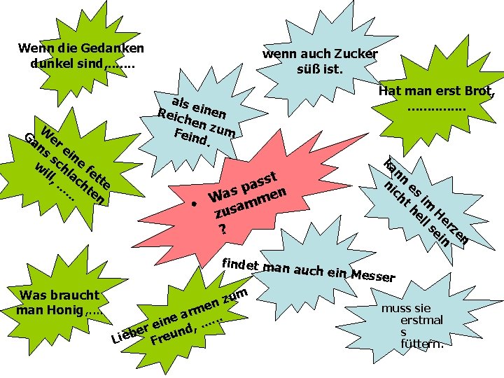 Wenn die Gedanken dunkel sind, . . . . als e Reic inen hen