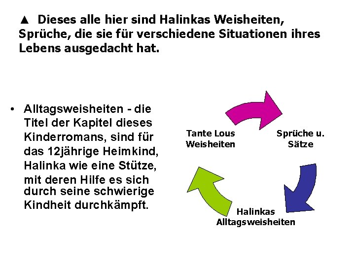 ▲ Dieses alle hier sind Halinkas Weisheiten, Sprüche, die sie für verschiedene Situationen ihres