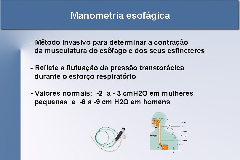 Manometria esofágica - Método invasivo para determinar a contração da musculatura do esôfago e