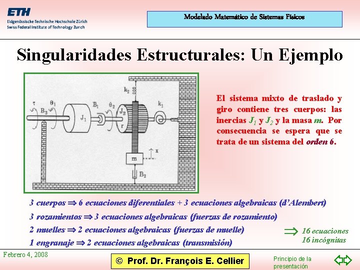 Modelado Matemático de Sistemas Físicos Singularidades Estructurales: Un Ejemplo El sistema mixto de traslado