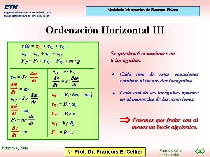 Modelado Matemático de Sistemas Físicos Ordenación Horizontal III t (t) = t. T 1