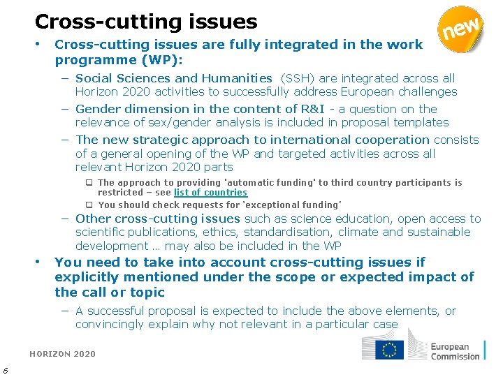 Cross-cutting issues • Cross-cutting issues are fully integrated in the work programme (WP): −