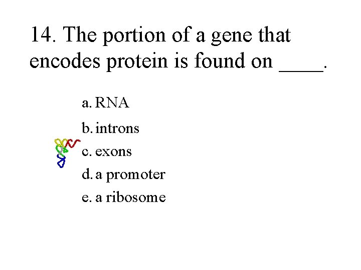 14. The portion of a gene that encodes protein is found on ____. a.