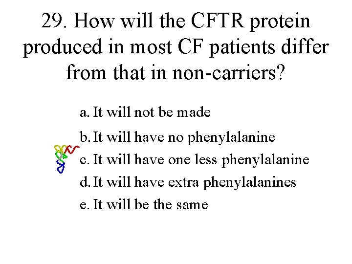 29. How will the CFTR protein produced in most CF patients differ from that