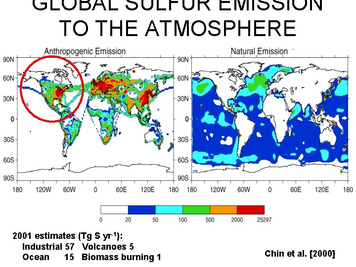 GLOBAL SULFUR EMISSION TO THE ATMOSPHERE 2001 estimates (Tg S yr-1): Industrial 57 Volcanoes