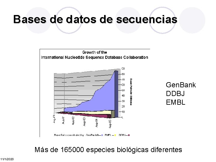 Bases de datos de secuencias Gen. Bank DDBJ EMBL Más de 165000 especies biológicas