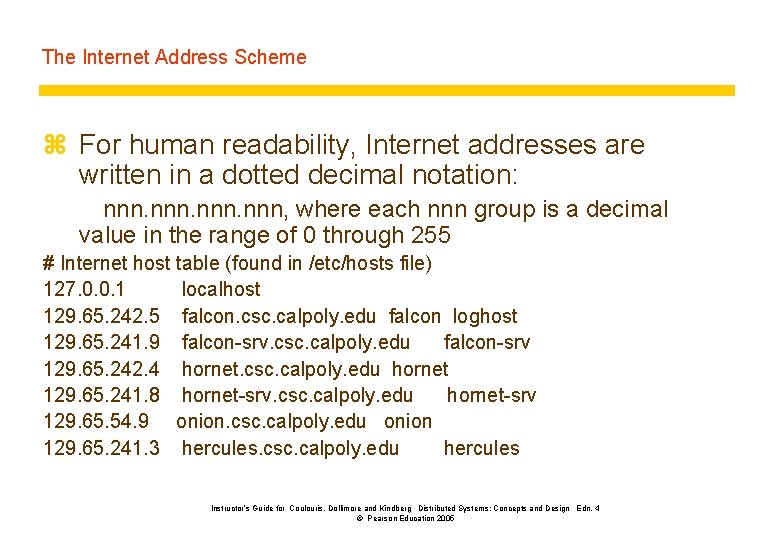 The Internet Address Scheme z For human readability, Internet addresses are written in a