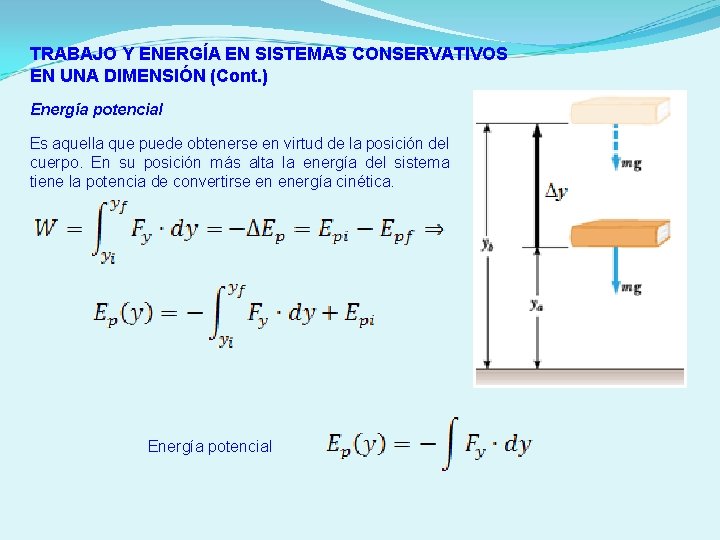  TRABAJO Y ENERGÍA EN SISTEMAS CONSERVATIVOS EN UNA DIMENSIÓN (Cont. ) Energía potencial