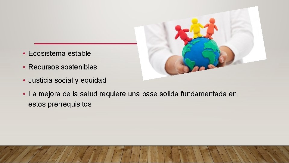  • Ecosistema estable • Recursos sostenibles • Justicia social y equidad • La