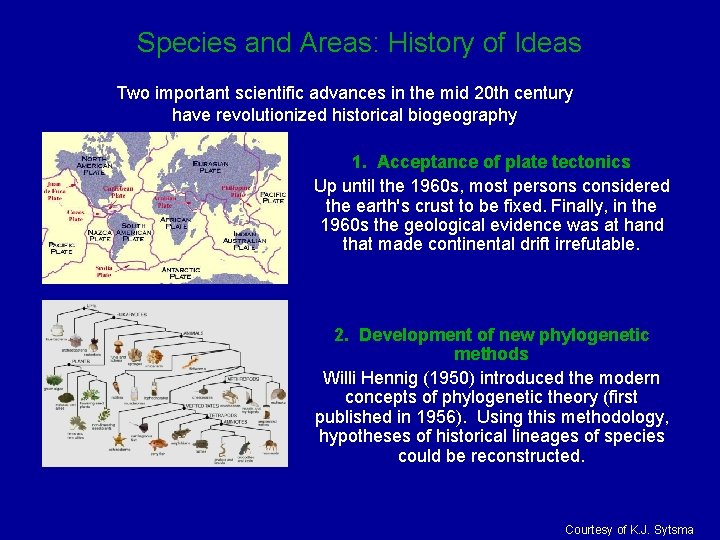 Species and Areas: History of Ideas Two important scientific advances in the mid 20