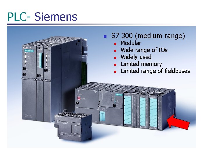 PLC- Siemens n S 7 300 (medium range) n n n Modular Wide range