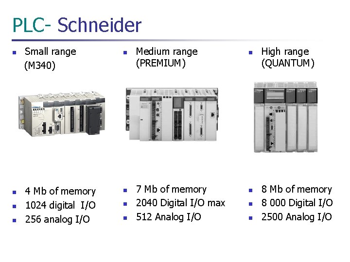 PLC- Schneider Small range (M 340) n n 4 Mb of memory 1024 digital