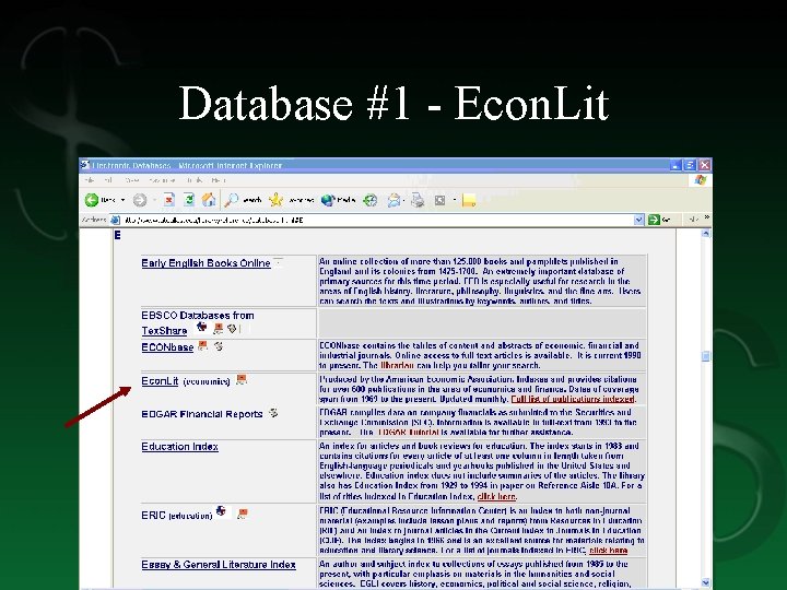 Database #1 - Econ. Lit 