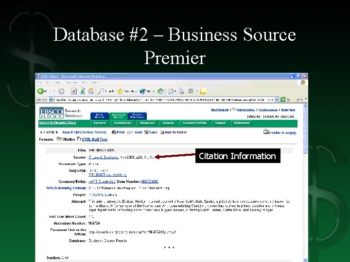 Database #2 – Business Source Premier Citation Information 