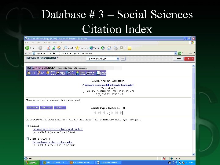 Database # 3 – Social Sciences Citation Index 
