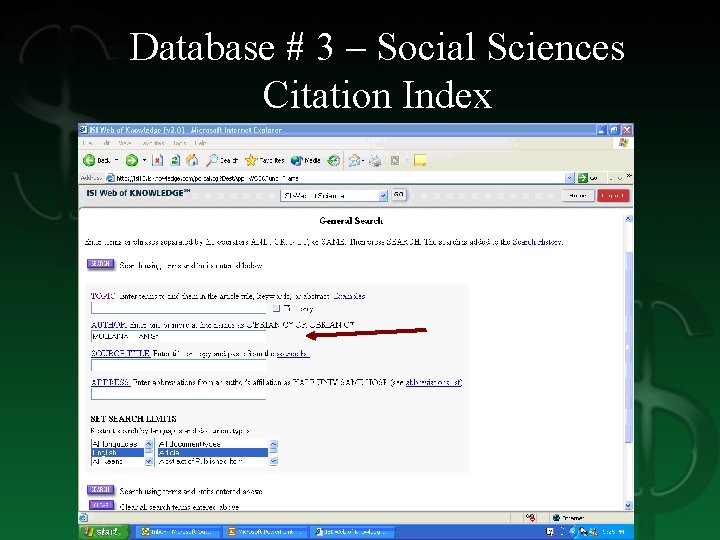 Database # 3 – Social Sciences Citation Index 