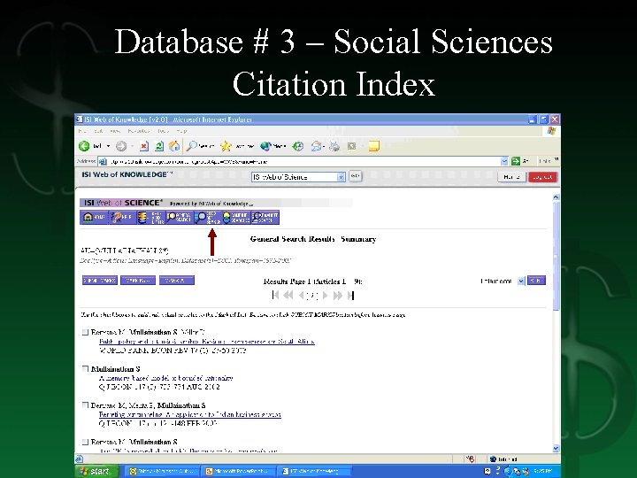 Database # 3 – Social Sciences Citation Index 