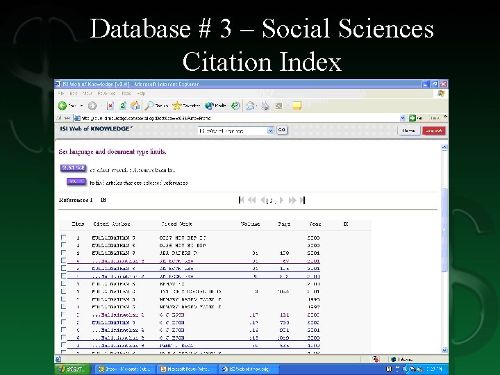 Database # 3 – Social Sciences Citation Index 