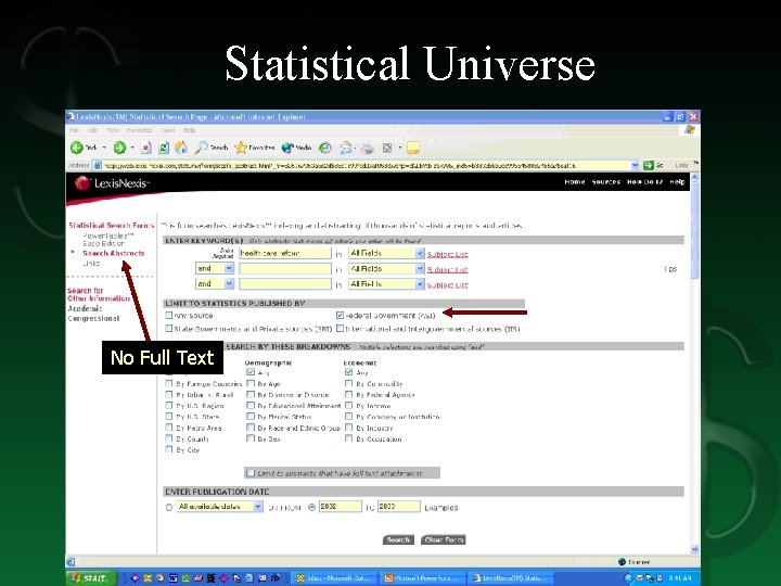 Statistical Universe No Full Text 